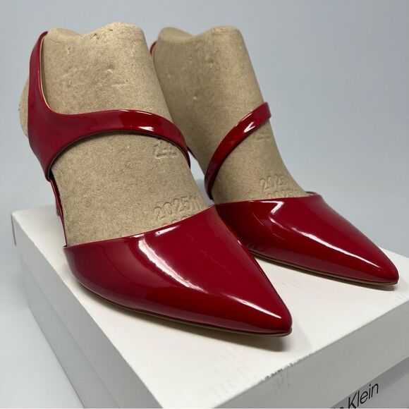 Calvin Klein Red Patent Slingback Heels - Picture 3 of 9